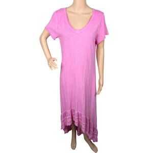Made in Italy High-Low Maxi Dress S/M Pink Mineral Wash Eyelet Lace Romantic
